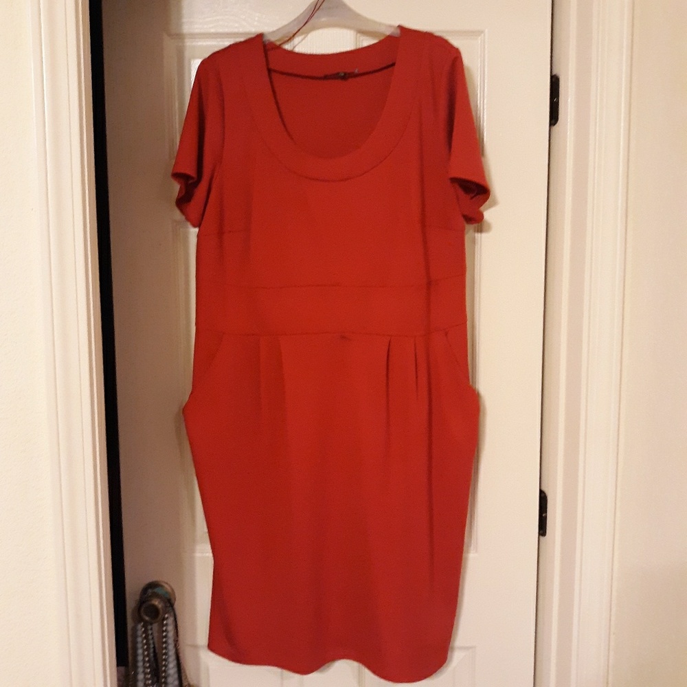 Red Wiggle Dress with Pockets